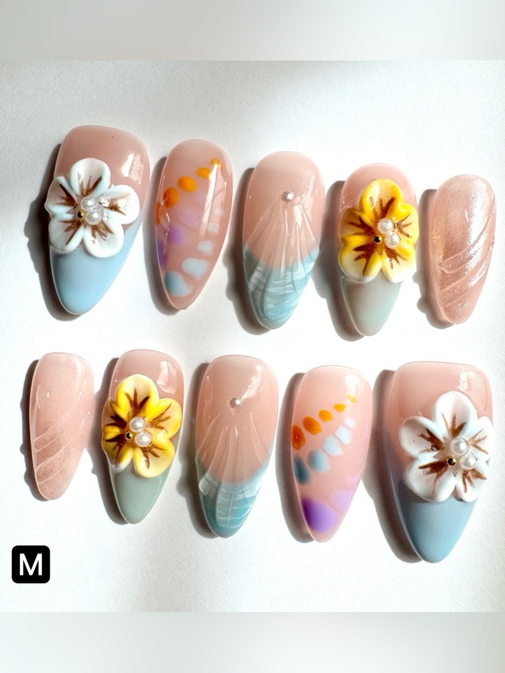 Mixed Color 3D Floral Press-On Nails